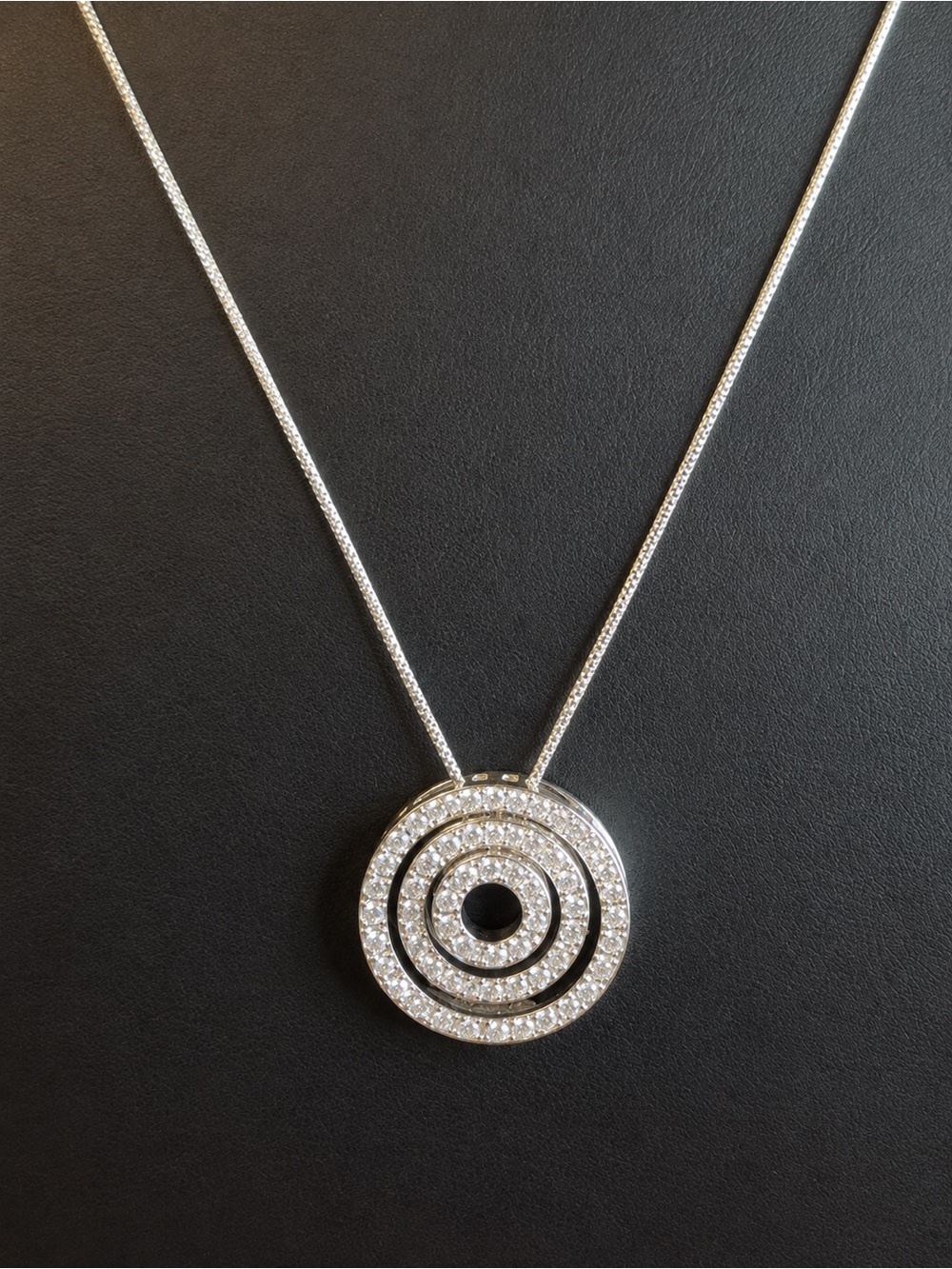 Silver 925 Moissanite Crystal Concentric Circle Pendant Necklace - Women